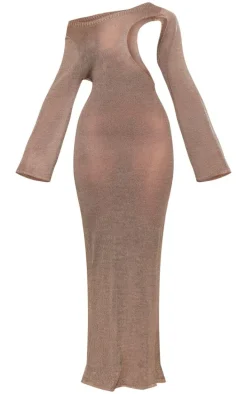 Petite Taupe Knit Cut Out Bralet Detail Maxi Dress