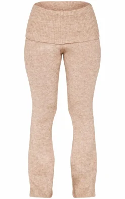 Petite Taupe Knit Foldover Flared Pants