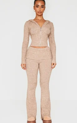 Petite Taupe Knit Long Sleeve Zip Up Hoodie