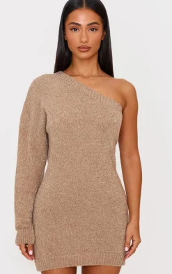 Petite Taupe Knit One Sleeve Mini Dress