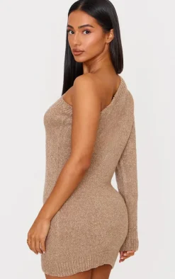 Petite Taupe Knit One Sleeve Mini Dress