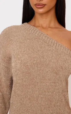 Petite Taupe Knit One Sleeve Mini Dress