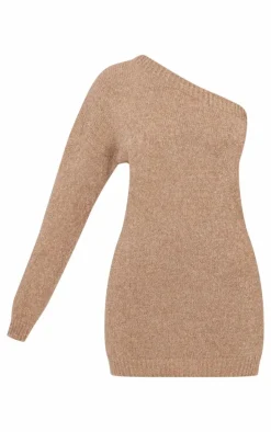 Petite Taupe Knit One Sleeve Mini Dress