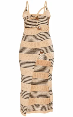 Petite Taupe Knitted Cut Out Open Maxi Dress