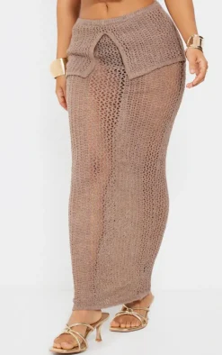 Petite Taupe Knitted Fold Over Midaxi Skirt