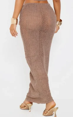 Petite Taupe Knitted Fold Over Midaxi Skirt