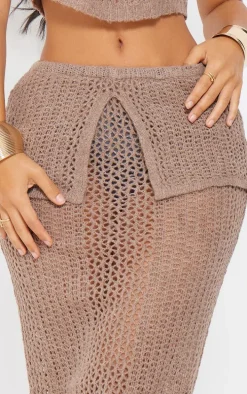 Petite Taupe Knitted Fold Over Midaxi Skirt