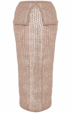 Petite Taupe Knitted Fold Over Midaxi Skirt