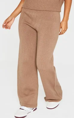 Petite Taupe Marl Soft Knit Wide Leg Pants