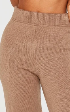 Petite Taupe Marl Soft Knit Wide Leg Pants