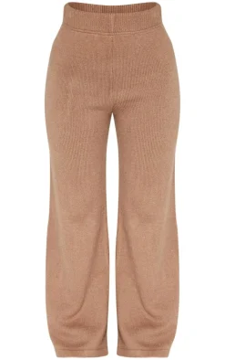 Petite Taupe Marl Soft Knit Wide Leg Pants