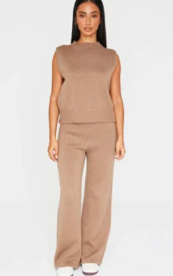 Petite Taupe Marl Soft Knit High Neck Sleeveless Top