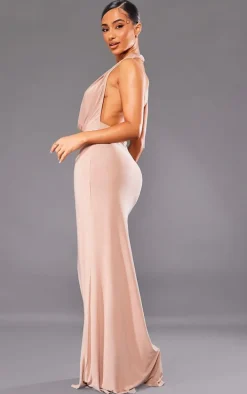 Petite Taupe Slinky Extreme Cowl Backless Midaxi Dress