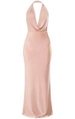 Petite Taupe Slinky Extreme Cowl Backless Midaxi Dress