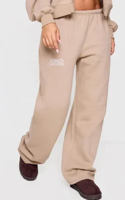 Petite Taupe Studio Archives Thin Waistband Wide Leg Sweatpants