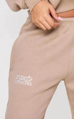 Petite Taupe Studio Archives Thin Waistband Wide Leg Sweatpants