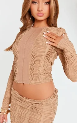 Petite Taupe Textured Jersey Long Top