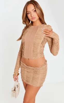 Petite Taupe Textured Jersey Mini Skirt