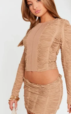 Petite Taupe Textured Jersey Mini Skirt