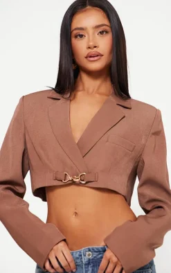 Petite Taupe Trim Detail Cropped Blazer