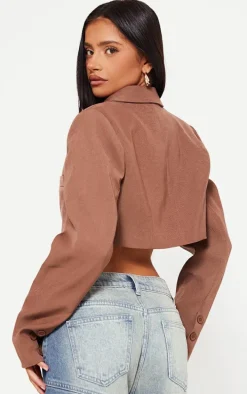 Petite Taupe Trim Detail Cropped Blazer