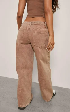 Petite Taupe Washed Low Rise Boyfriend Jeans