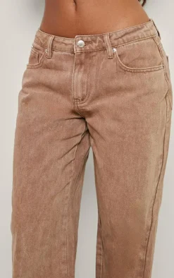 Petite Taupe Washed Low Rise Boyfriend Jeans
