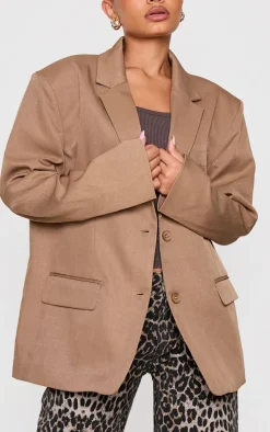 Petite Taupe Woven Oversized Blazer