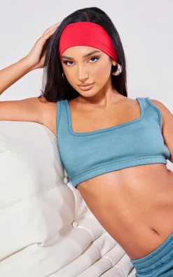 Petite Teal Acid Wash Elasticated Crop Top