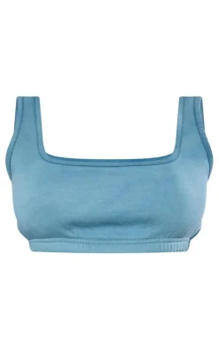 Petite Teal Acid Wash Elasticated Crop Top