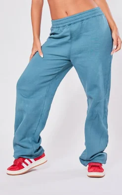 Petite Teal Acid Wash Elasticated Wide Leg Sweatpants