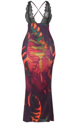Petite Tiger Print Lace Bust Detail Floral Maxi Dress