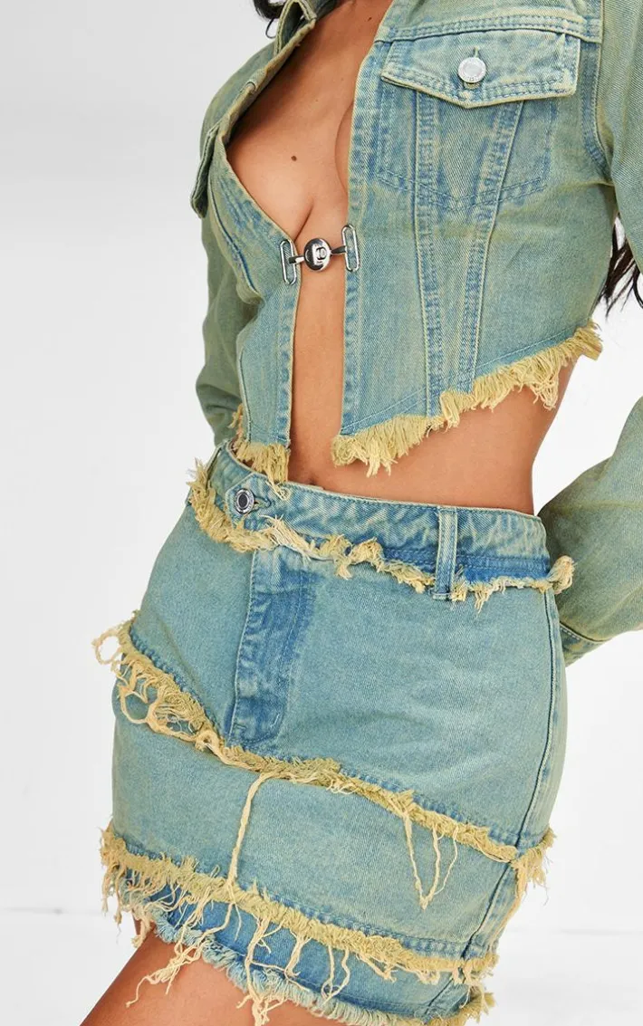 Petite Vintage Bleach Wash Denim Frayed Mini Skirt