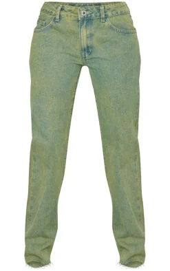 Petite Vintage Bleach Wash Low Waist Long Leg Straight Jeans