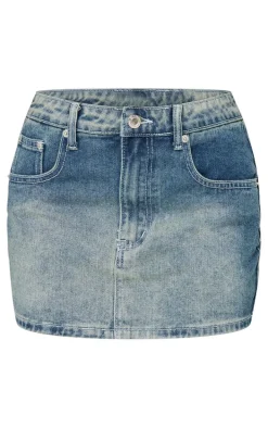Petite Vintage Light Wash Denim Low Rise Mini Skirt