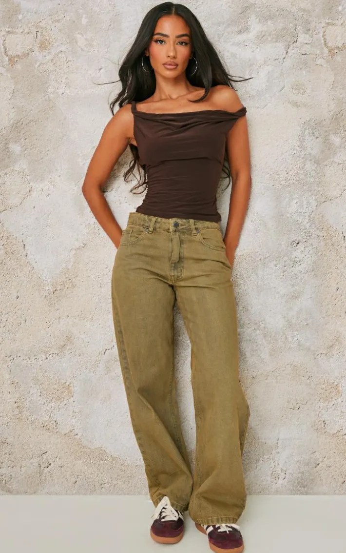 Petite Vintage Oil Wash Low Waist Wide Leg Jeans