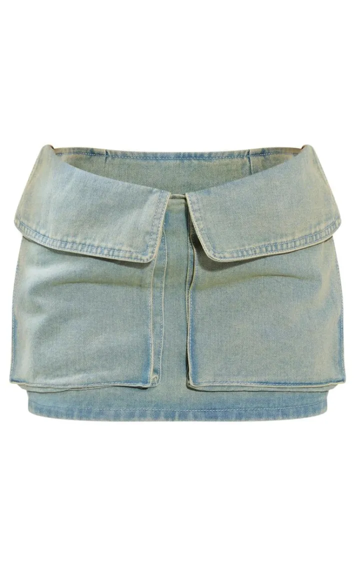 Petite Vintage Wash Denim Pocket Detail Mini Skirt