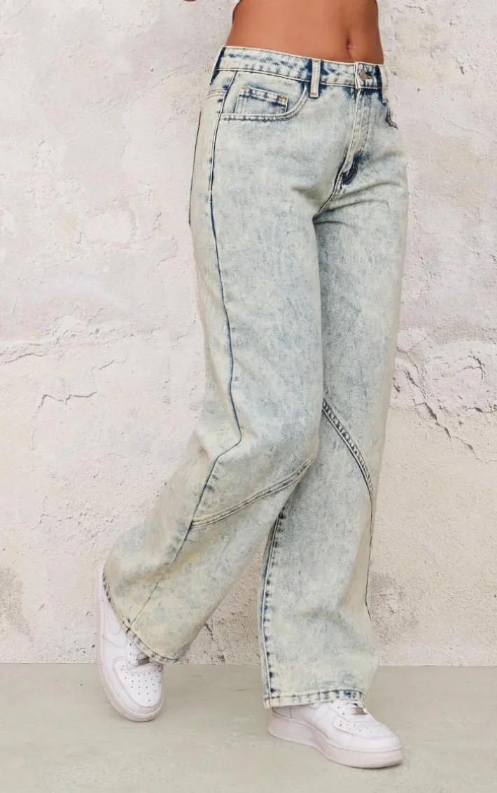 Petite Vintage Wash Denim Seam Detail Straight Leg Jeans