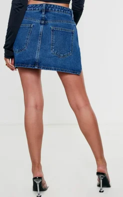 Petite Vintage Wash Micro Mini Cut Out Denim Skirt