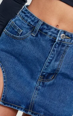 Petite Vintage Wash Micro Mini Cut Out Denim Skirt