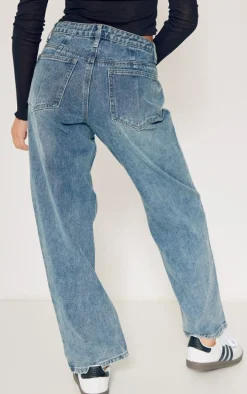 Petite Vintage Wash Rigid Low Rise Straight Leg Jeans