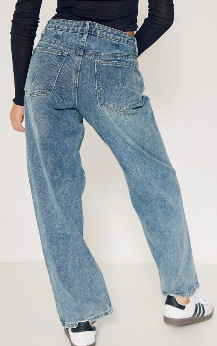Petite Vintage Wash Rigid Low Rise Straight Leg Jeans