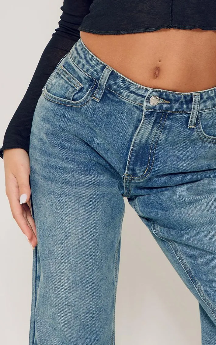 Petite Vintage Wash Rigid Low Rise Straight Leg Jeans