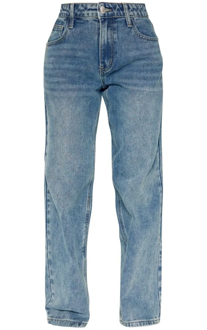 Petite Vintage Wash Rigid Low Rise Straight Leg Jeans