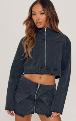 Petite Washed Black Micro Mini Denim Skirt