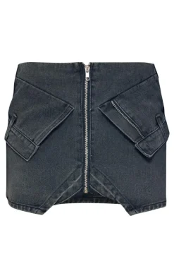 Petite Washed Black Micro Mini Denim Skirt