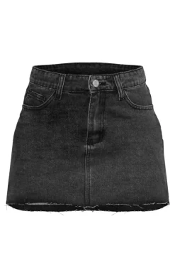 Petite Washed Black Pocket Detail Denim Mini Skirt