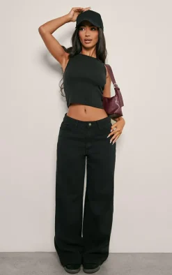 Petite Washed Black Wide Leg Jean