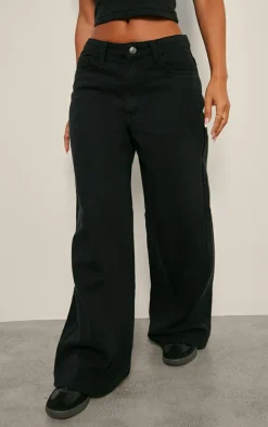 Petite Washed Black Wide Leg Jean