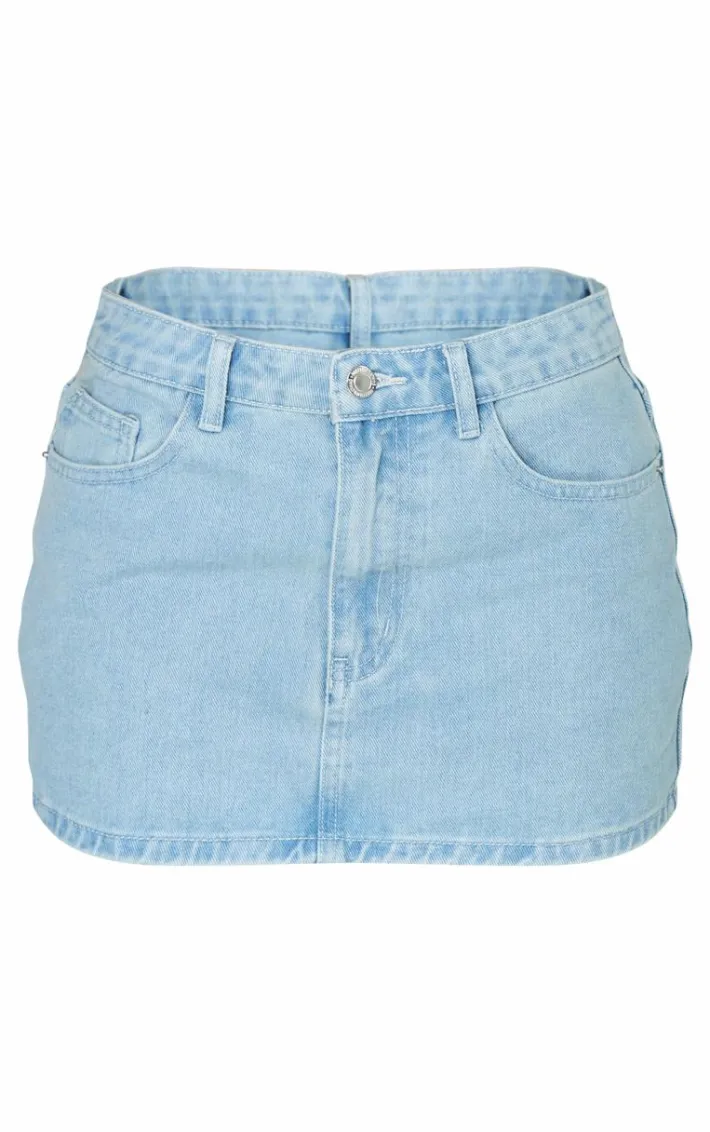 Petite Washed Blue Micro Mini Denim Skirt